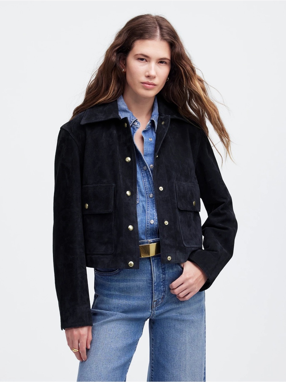 Madewell Navy Suede Cropped Jacket